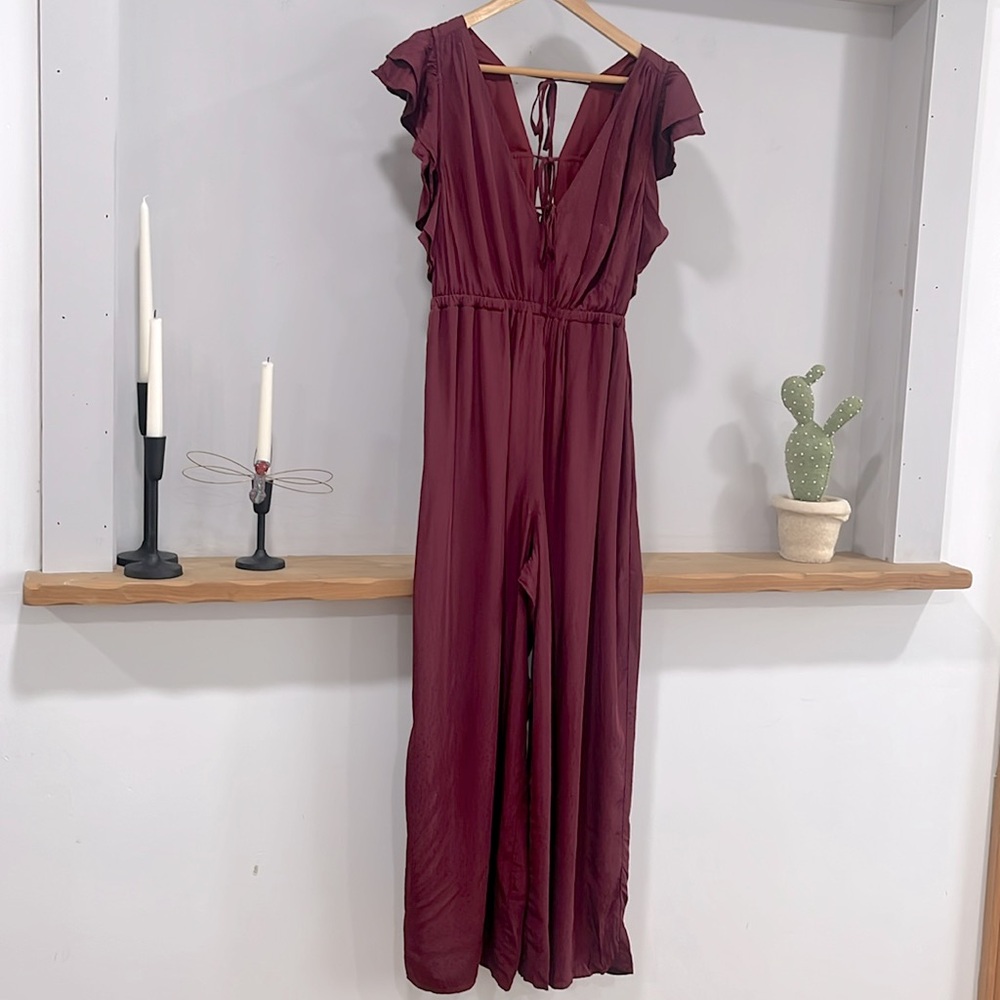 Madewell Wine Red Flutter-Sleeve Jumpsuit - Picture 4 of 14